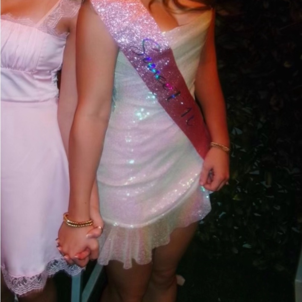 Lucy in the Sky White Mini Babydoll Dress for Prom - Picture 6 of 9